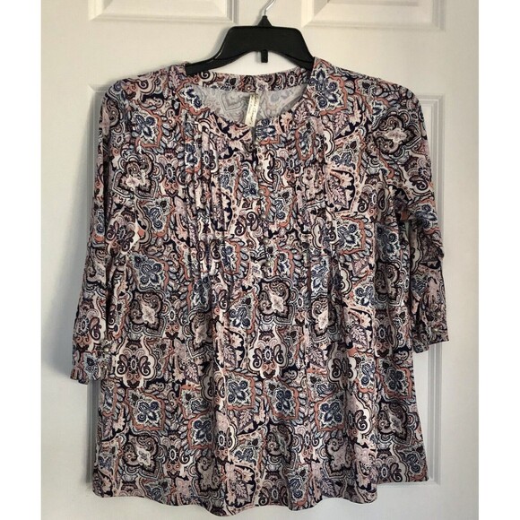 Per Seption Concept Tops Women's Size Medium Paisley Tunic Long Sleeve Crew Neck - Picture 2 of 9